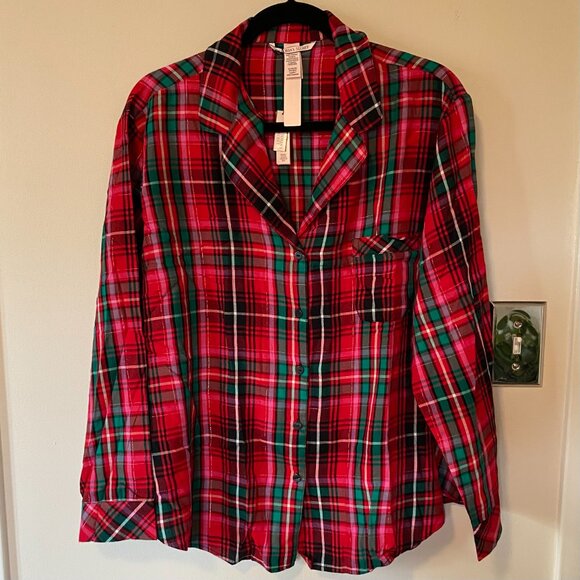 NWT Victoria Secret Ladies XL Long Sleeve Pajama Set Flannel Red Pink Plaid - Picture 2 of 14
